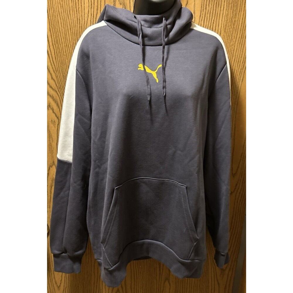 Puma Gray Yellow Pullover Hoodie White Color Block Sleeve Men's Sweatshirt L NWT